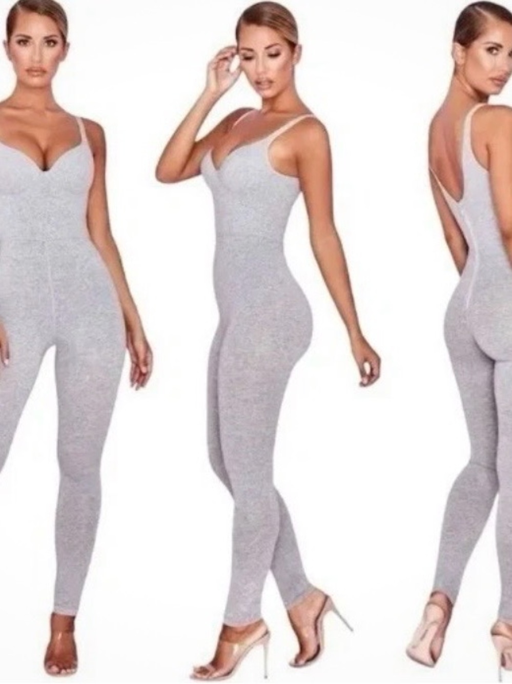 House of CB Kalani Gray Loungewear Jumpsuit Underwire Bodycon Small Zipper S